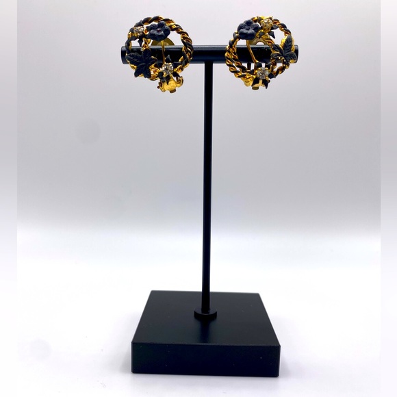 Gold & Black Circular Clip-On Earrings - Picture 2 of 2